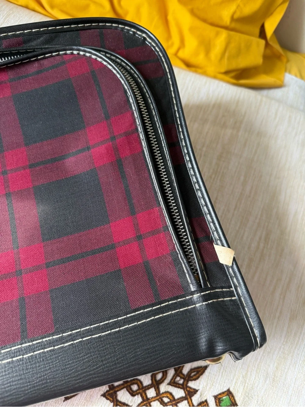 Red and Black Plaid vintage small suitcase Vinyl 70’s Bag camp core
